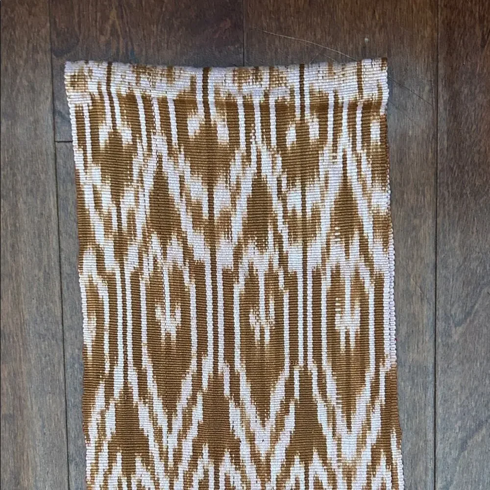 Chic Handmade Tan and Pink Ikat Patterned Scarf with Fringed Ends From Ecuador